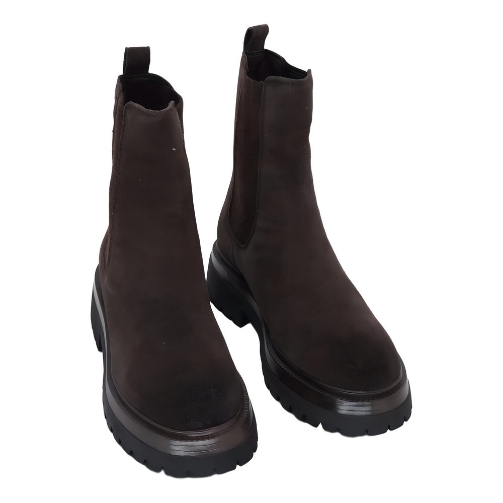 Steve Madden Blitzen Lug-Sole Suede Chelsea Platform Booties Brown Size 9M